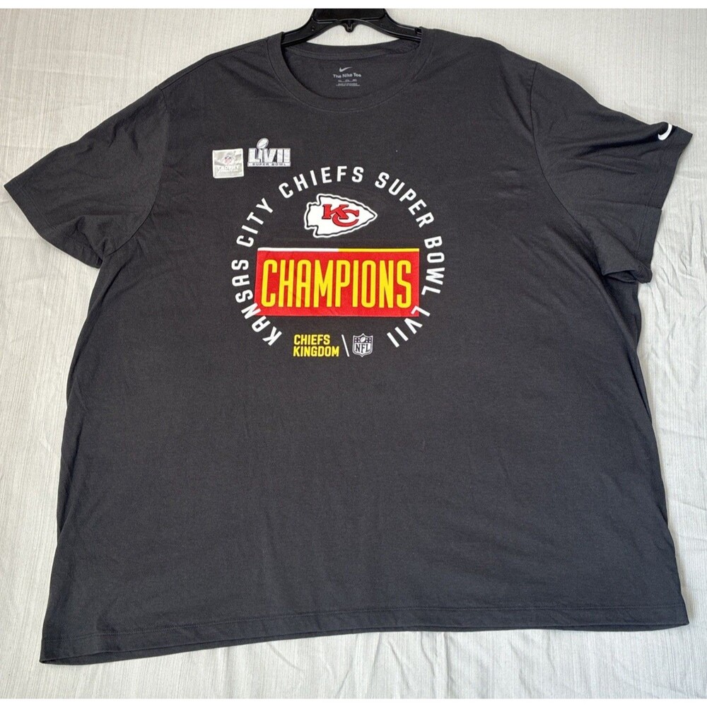 Kansas City Chiefs Super Bowl LVII Champions Trophy Tee Shirt Men 5XL Nike Gray
